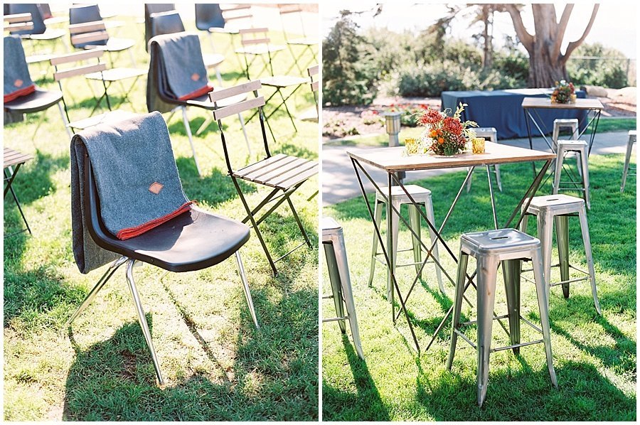 Outdoor Wedding Ceremony Modern Industrial Chair and Stools © Bonnie Sen Photography