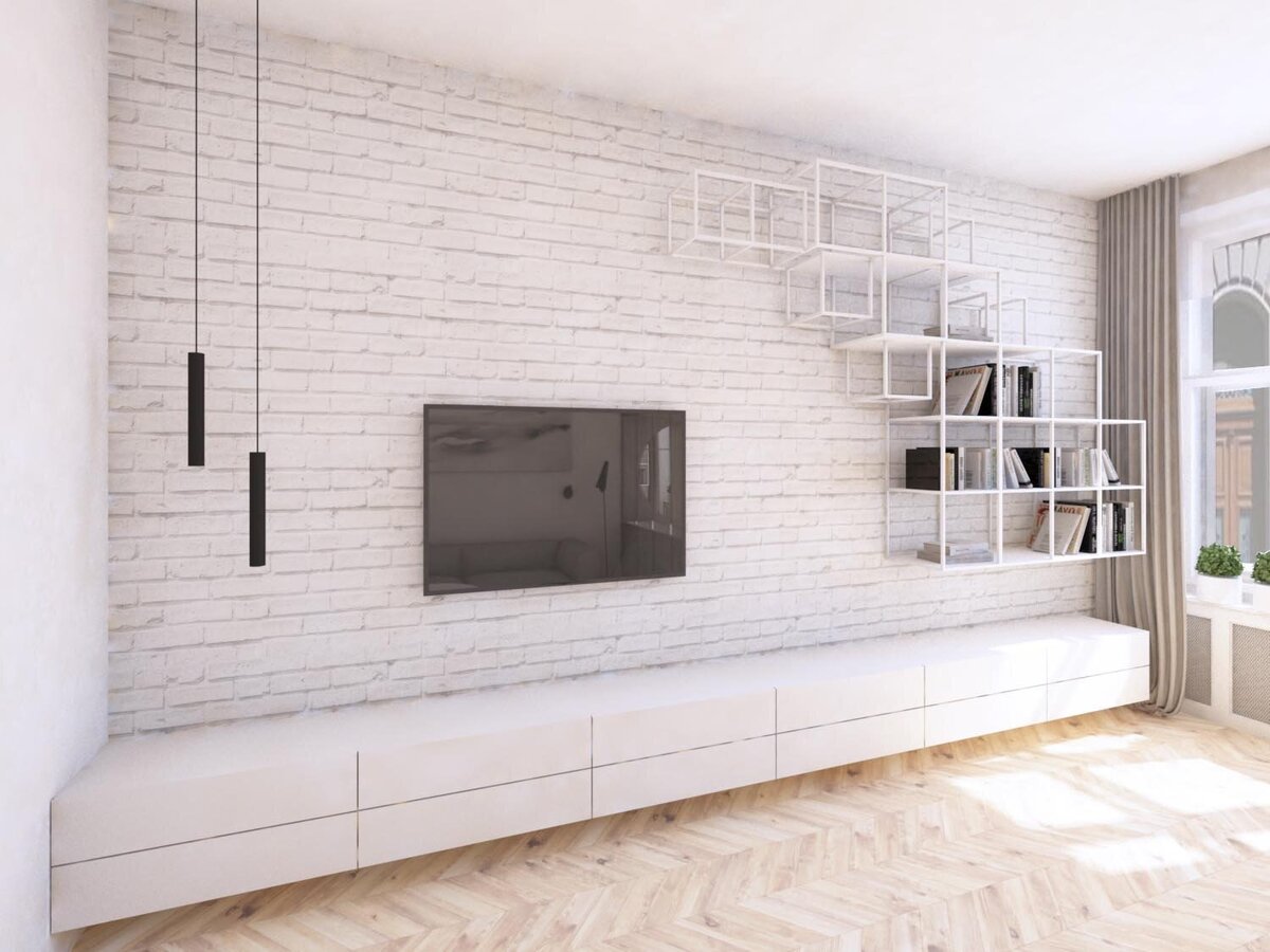 návrh interiéru bytu obývací stěna
