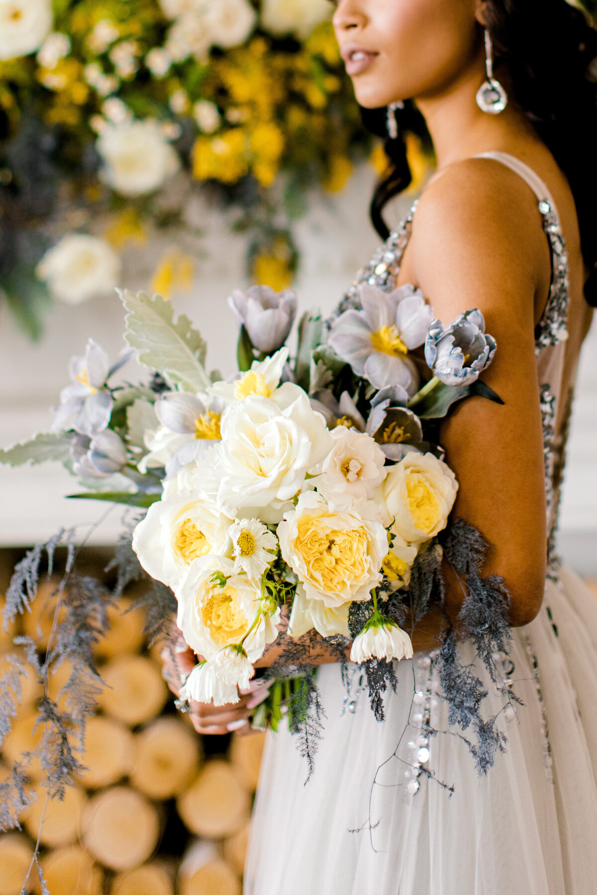 The Mason Dallas TX Nimbus Events Gray Yellow Wedding Bouquet