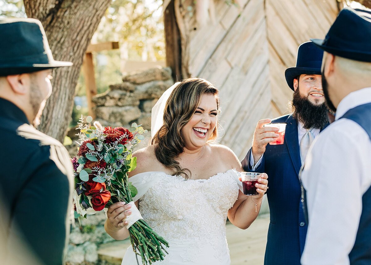 Couple toast after ceremony at Bending Branch Ranch