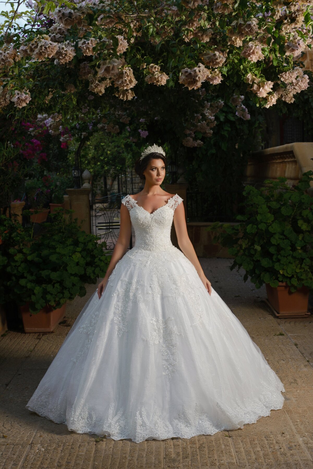 Model posing in wedding dress