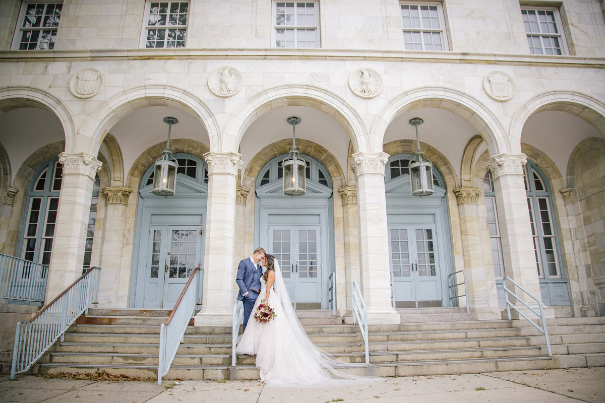 bride and groom outside grand venue at asbury park wedding