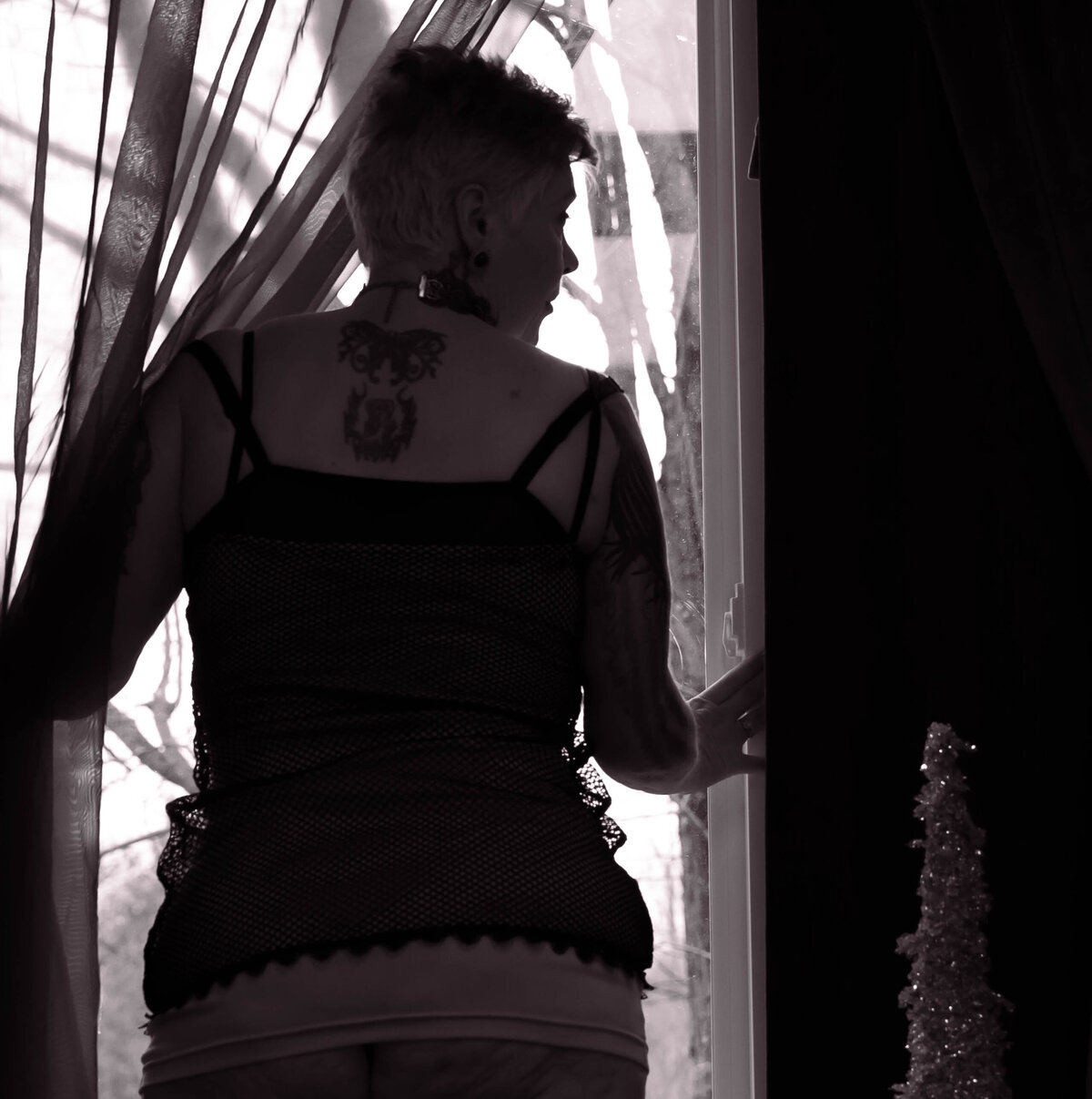 goddess studio boudoir woman silhouette black and white window profile