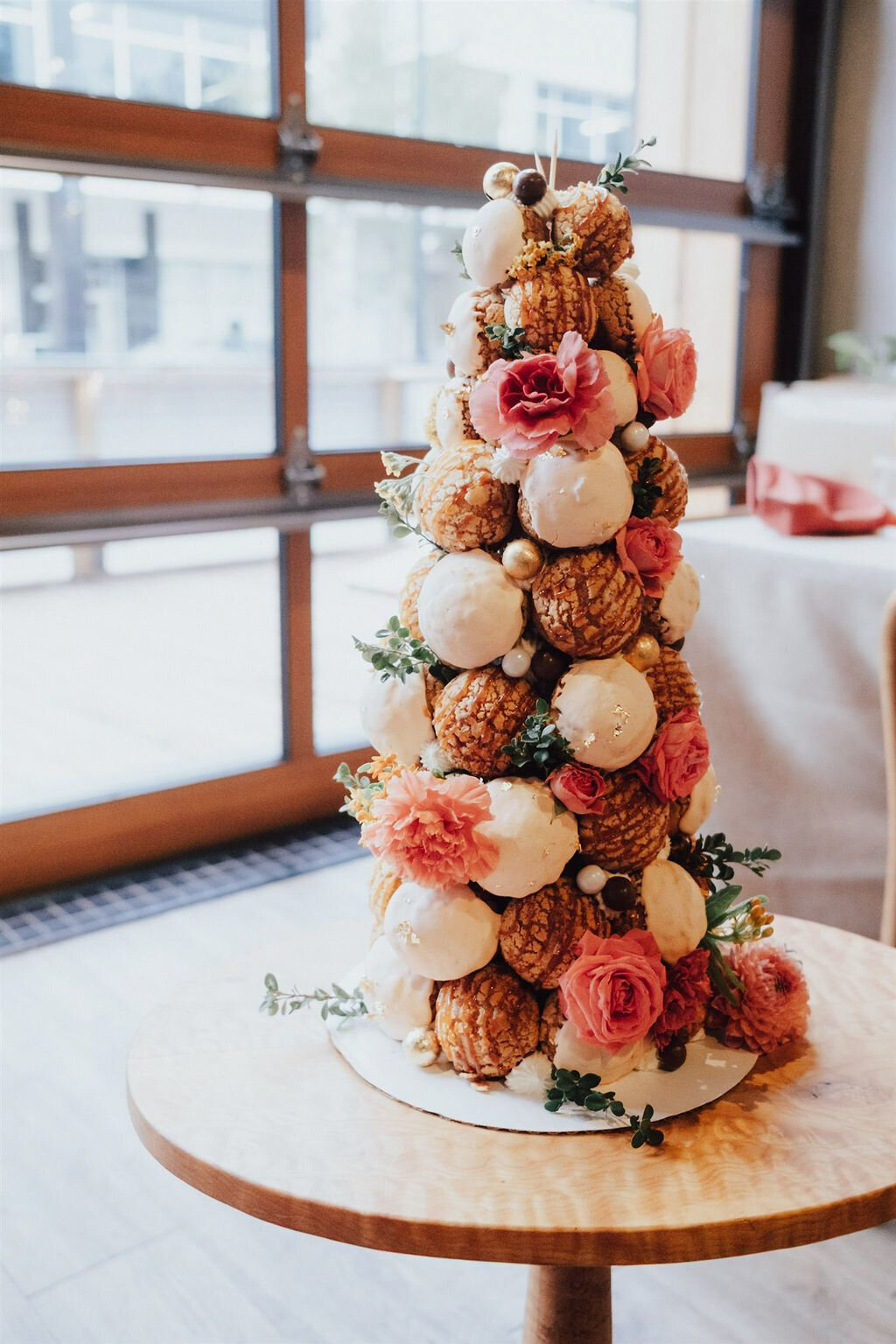 Innovative cream puff tree, created by Crème Cream Puffs, playful and modern cakes & desserts in Calgary, Alberta, featured on the Brontë Bride Vendor Guide.