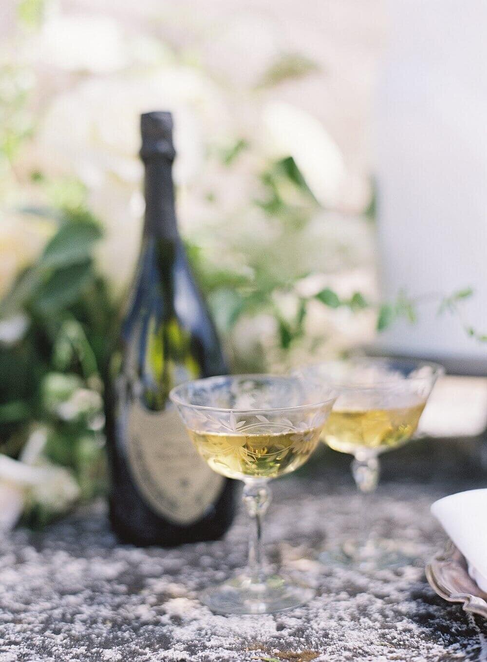 champagne in embellished coupes for wedding toast at cal-a-vie | Jacqueline Benét
