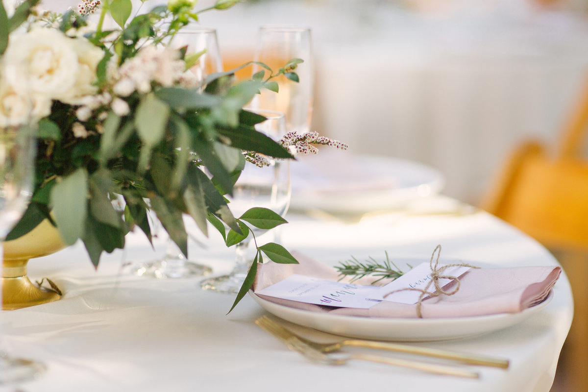Reception table details at Firestone Vineyard wedding