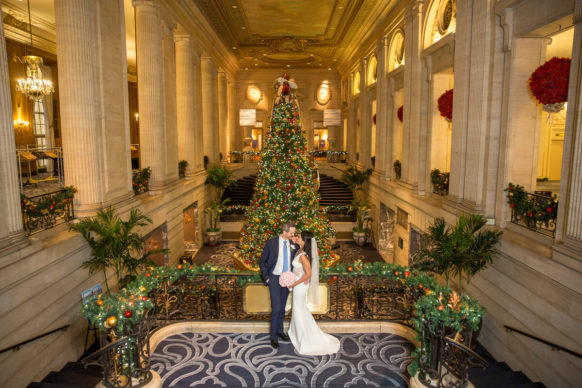 Bridal portrait with winter decor at the Hilton Towers in Chicago, IL