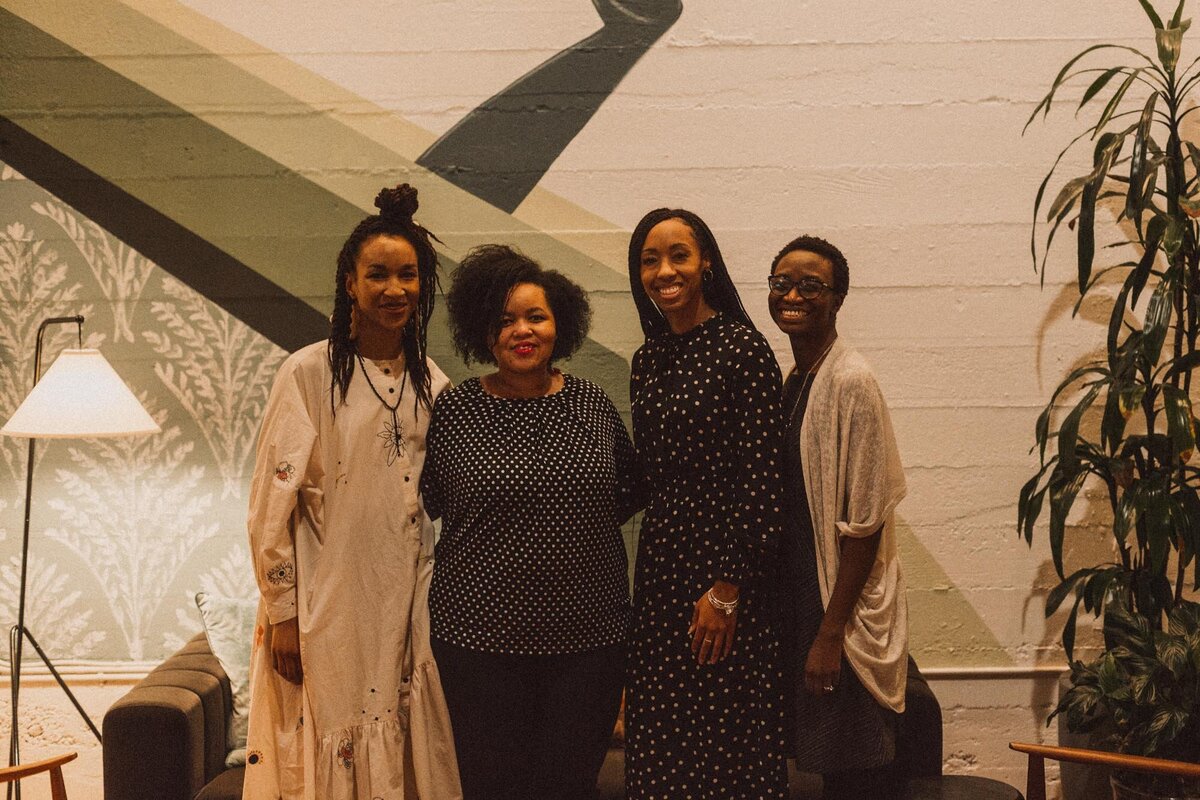 Group photo of Black women speakers at a Black Her Stories event