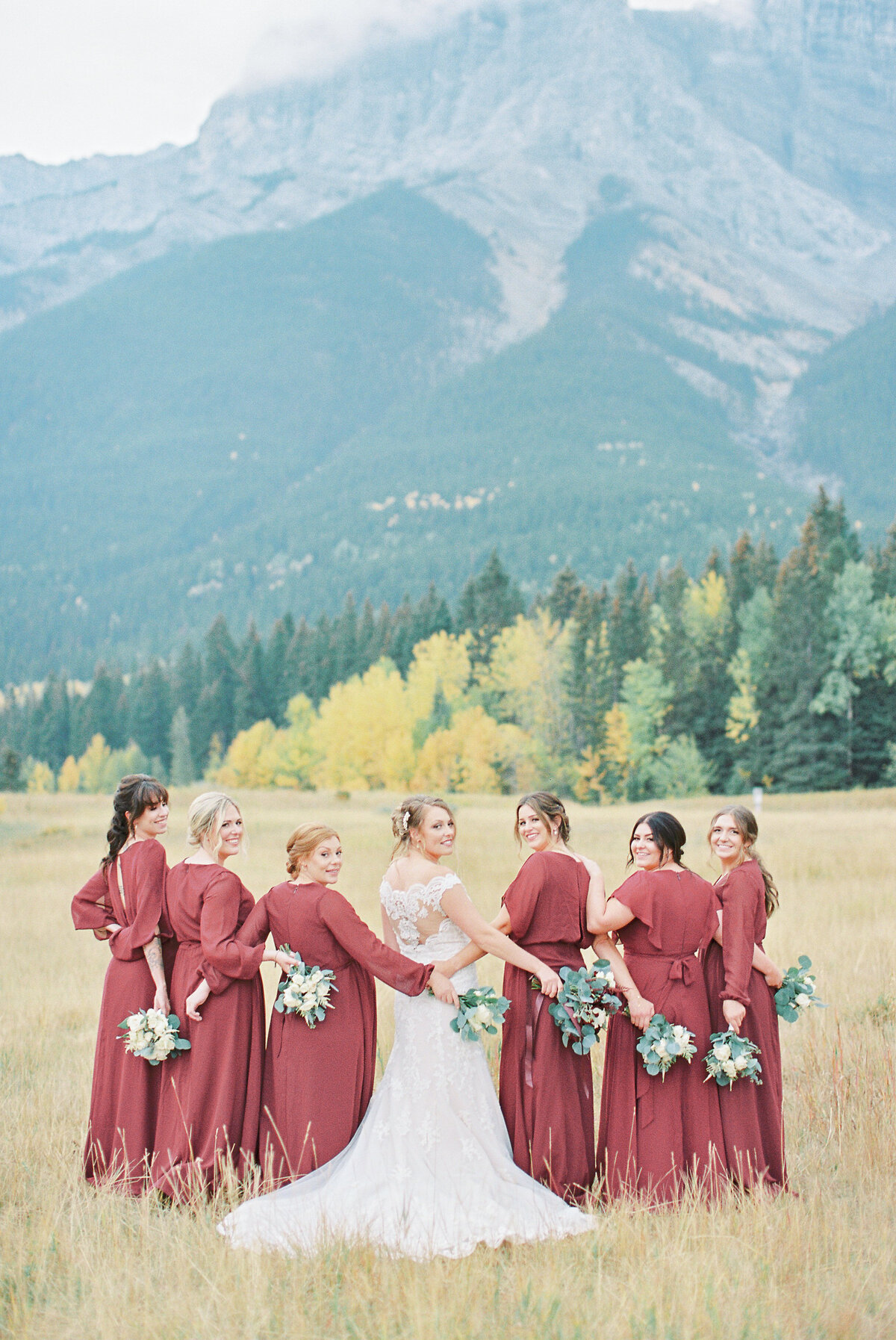 bridal party photo in mountains