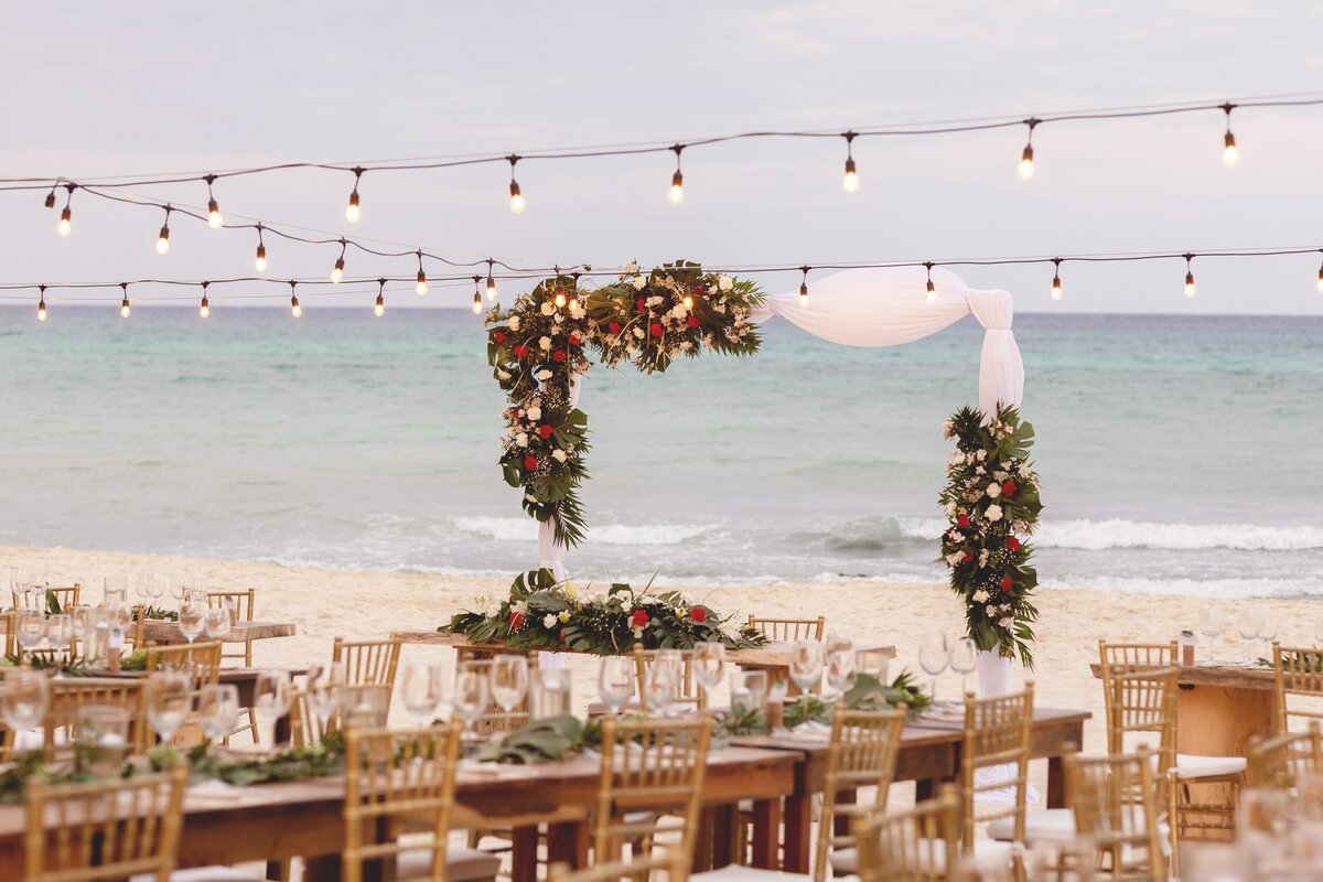 Beach reception location at  Riviera Maya wedding.