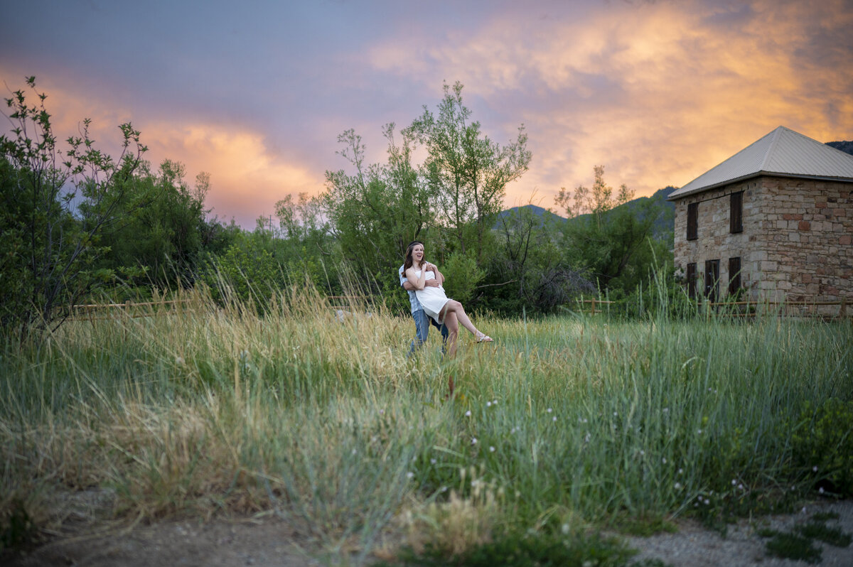 Boulder Colorado engagement session during sunset at the barn