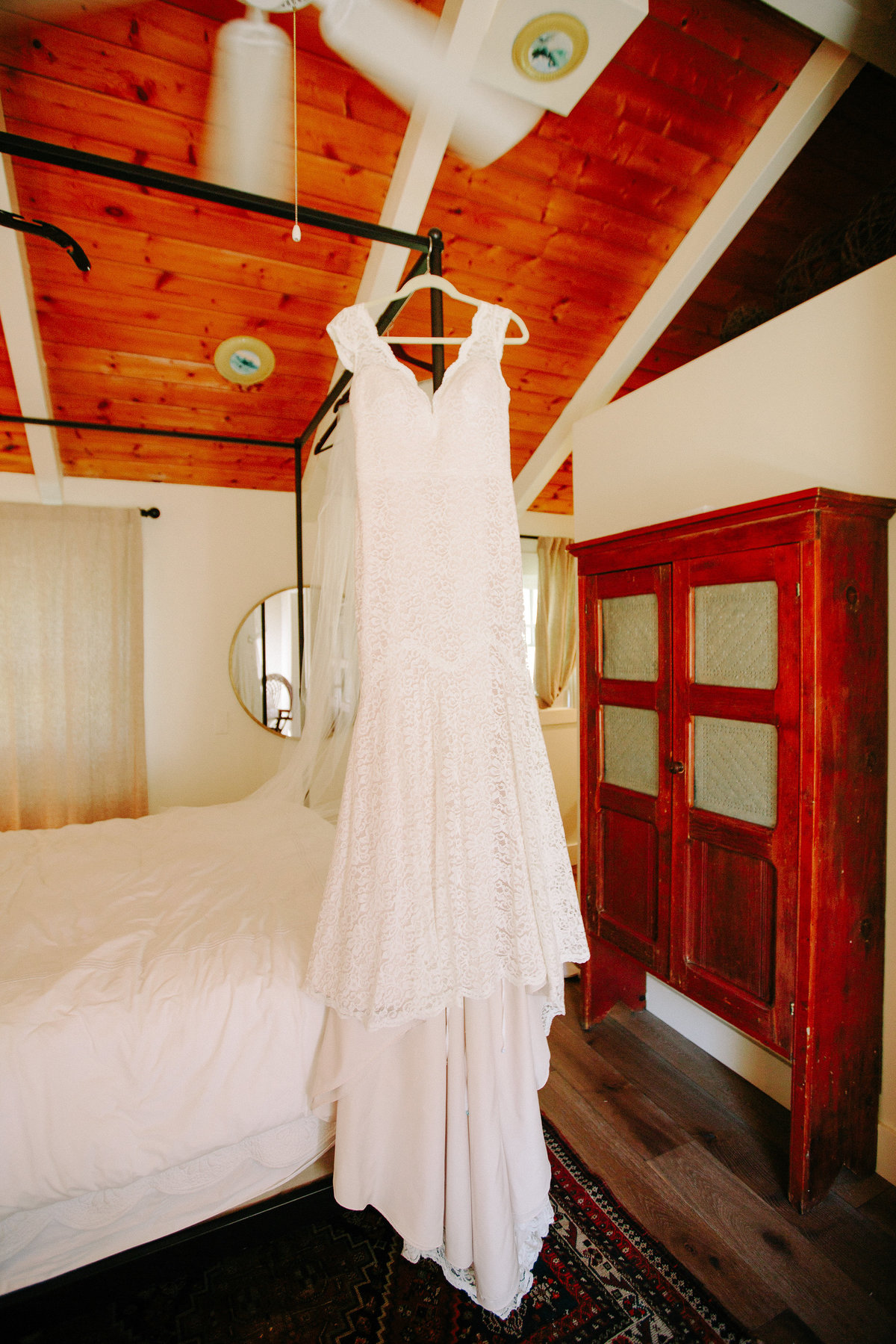 Bride's gown at a wedding at Beltane Ranch in Sonoma.