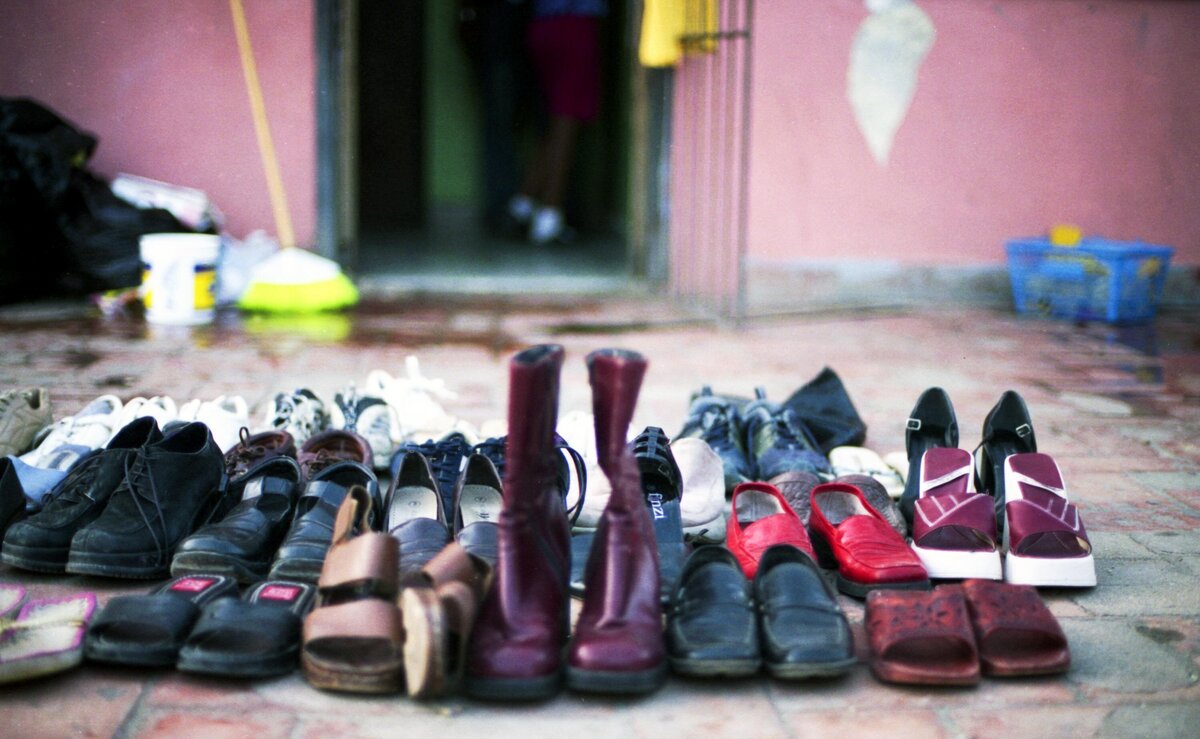 Shoes lined up at orphanage in Santo Domingo