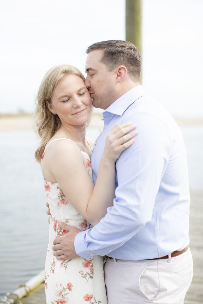 beautiful Southport engagement portraits on wooden dock