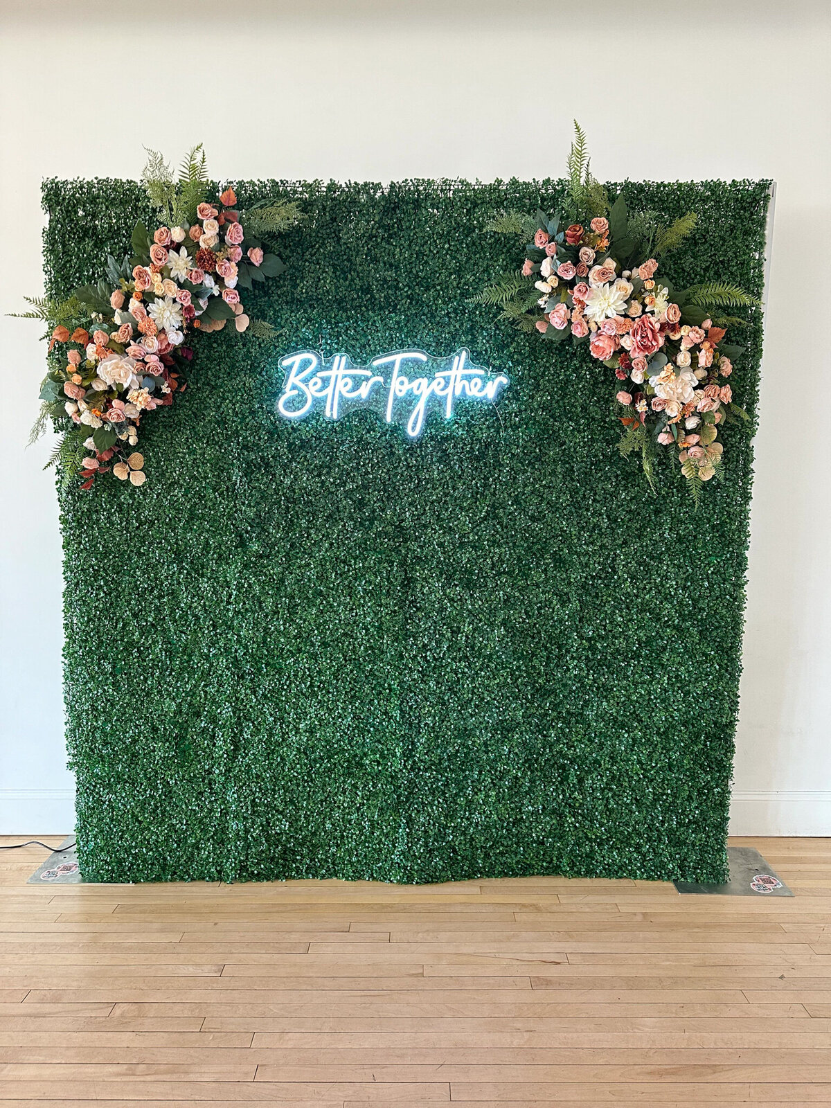 Better together sign from Love In Bloom, neon sign decor rentals based in Lethbridge, AB. Featured on the Brontë Bride Vendor Guide.