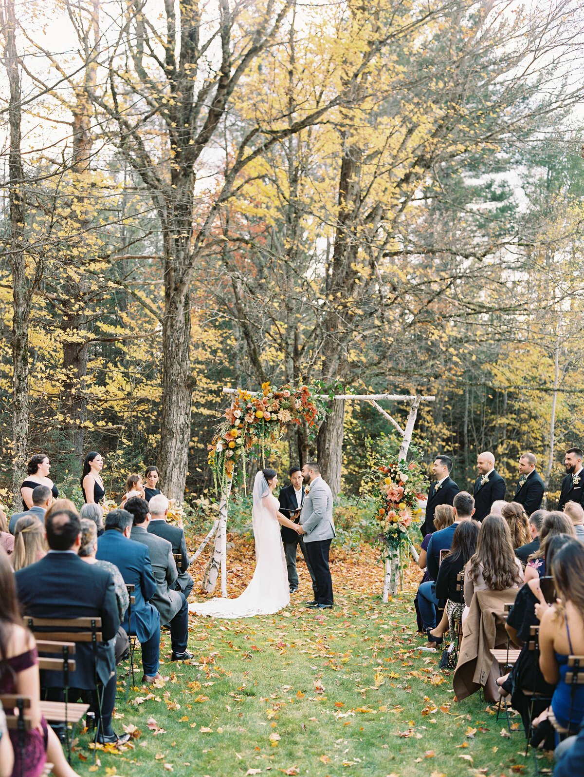 Fall wedding ceremony at The Horse and Hound Inn, Franconia, New Hampshire