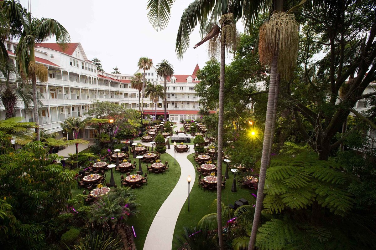 Historic Hotel Del Coronado Garden Patio setup for corporate event