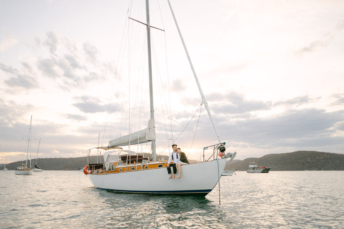 sailboat engagement shoot in Palm Beach, Sydney