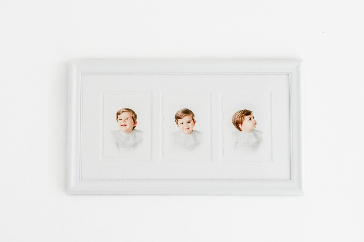 Framed panel photo of a baby boy with 3 matted openings