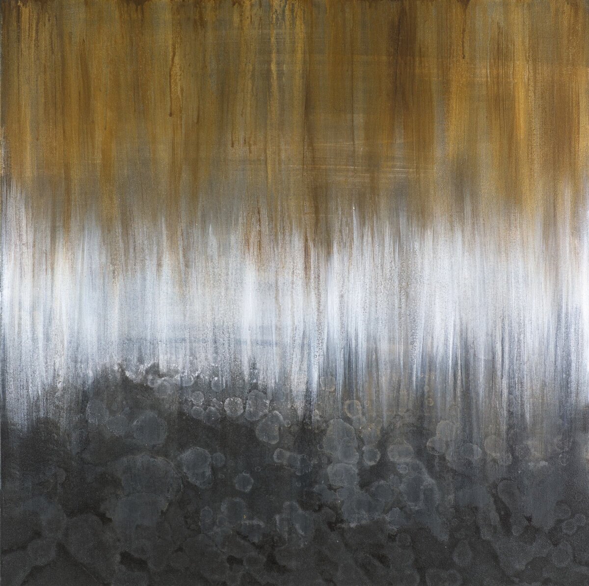 Abstract_acrylic_painting_ Andrea_Cermanski_gold_black_white_36_x _36_inches