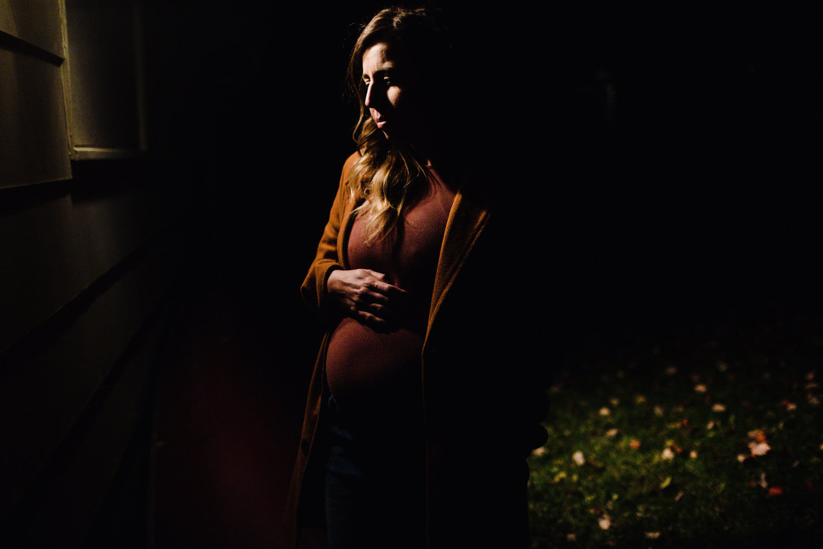 pregnant woman outside at night