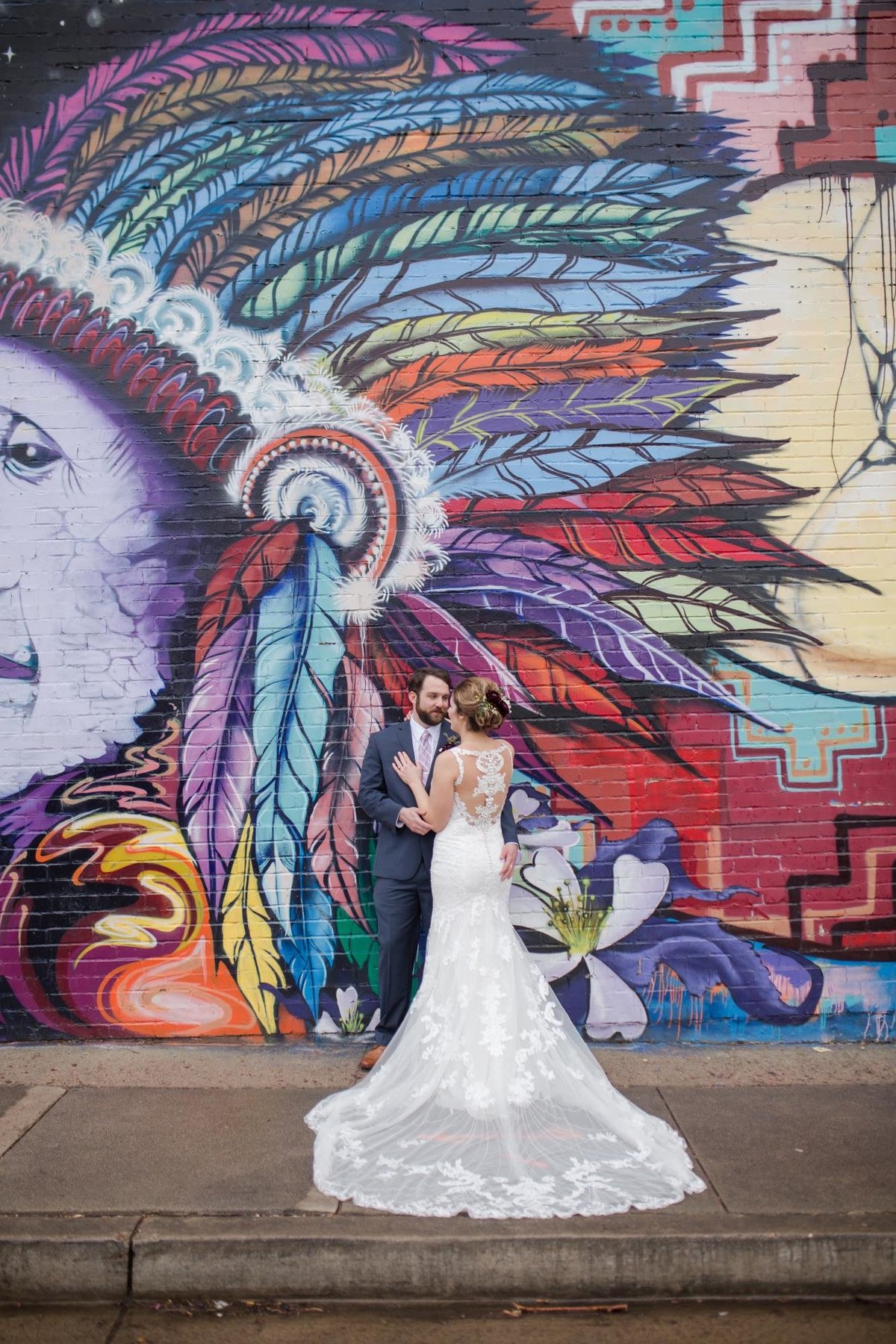 Wedding day with art mural