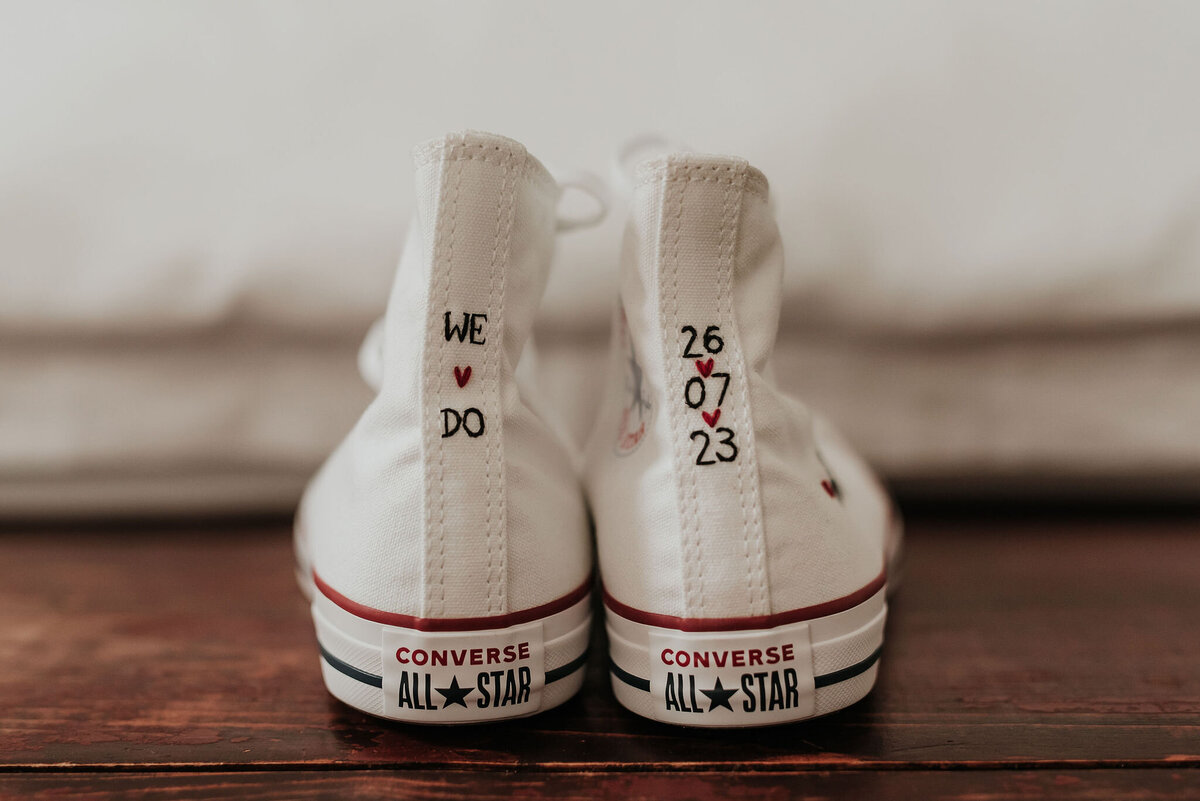 Personalised wedding converse with wedding date at romantic wedding at Two Woods Estate