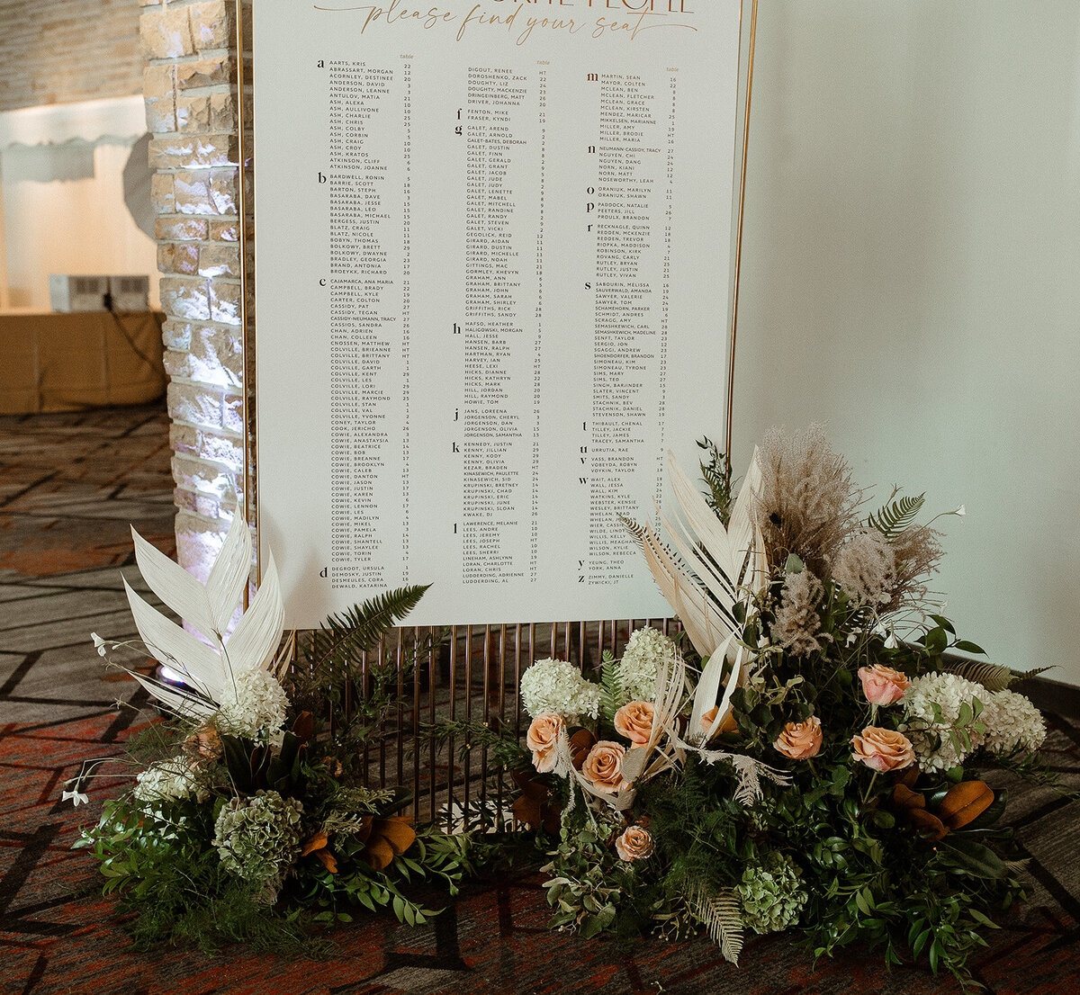 Jasper Park Lodge Wedding Seating Chart with Florals