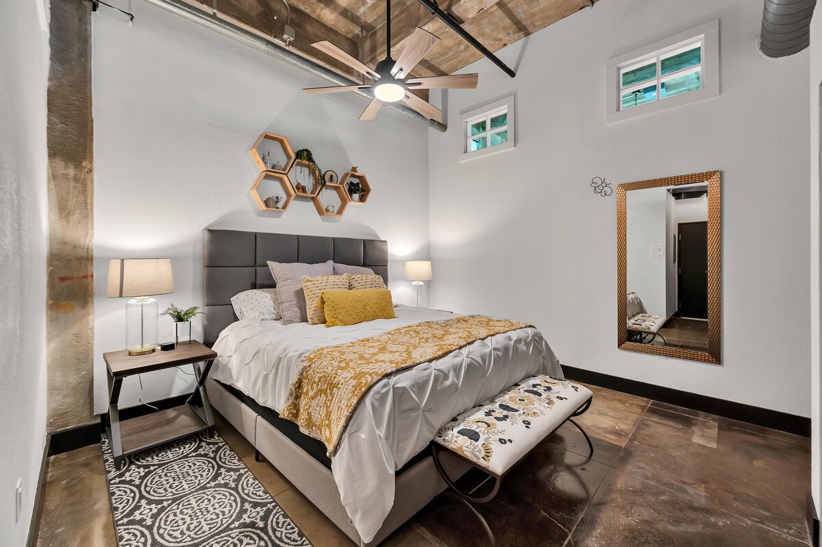 one-bedroom, one-bathroom vintage condo that sleeps 4 in the historic Behrens building in the heart of the Magnolia Silo District in downtown Waco, TX.