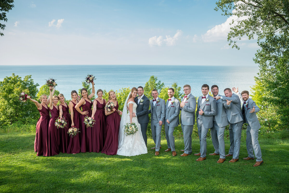 Wedding Party group shot by Lake Erie.