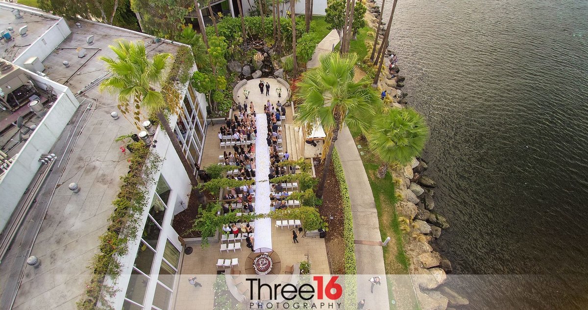 Aerial view of a Hotel Maya Wedding Ceremony in action
