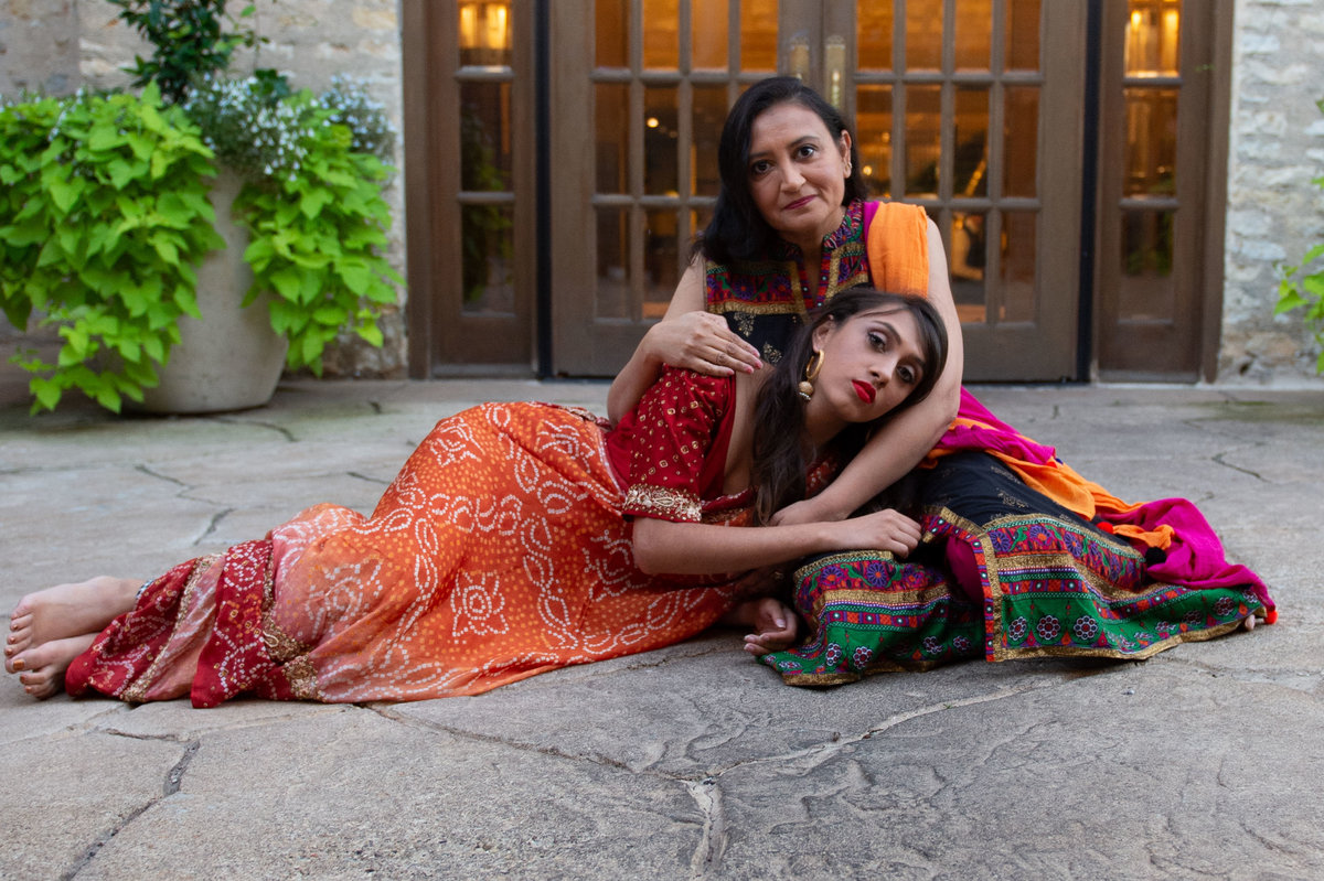 mother and daughter in traditional sari