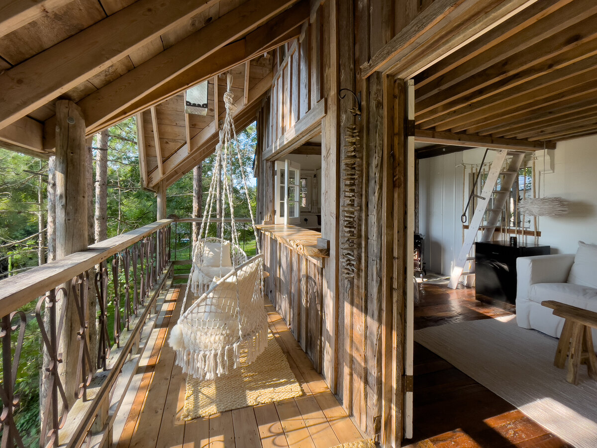treehouse porch swing and living room