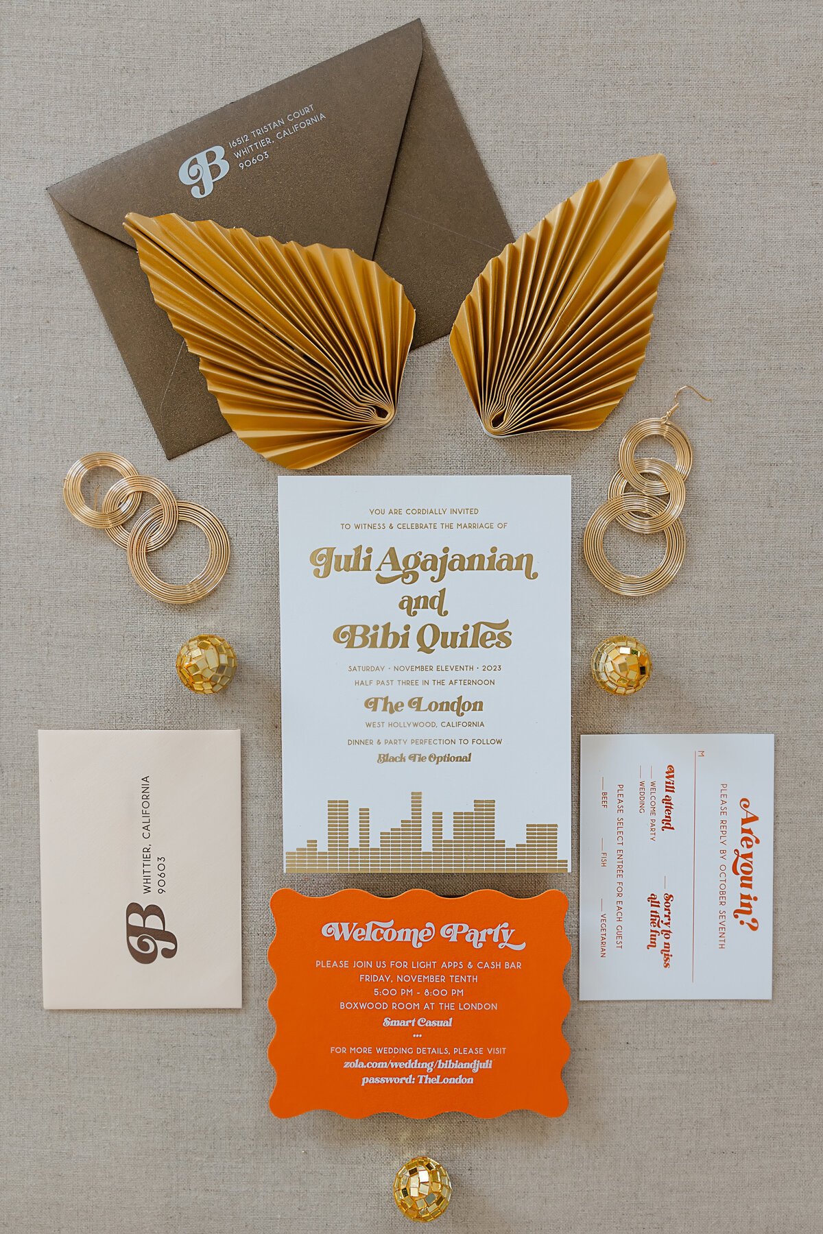 london weho gold foil wedding invitation