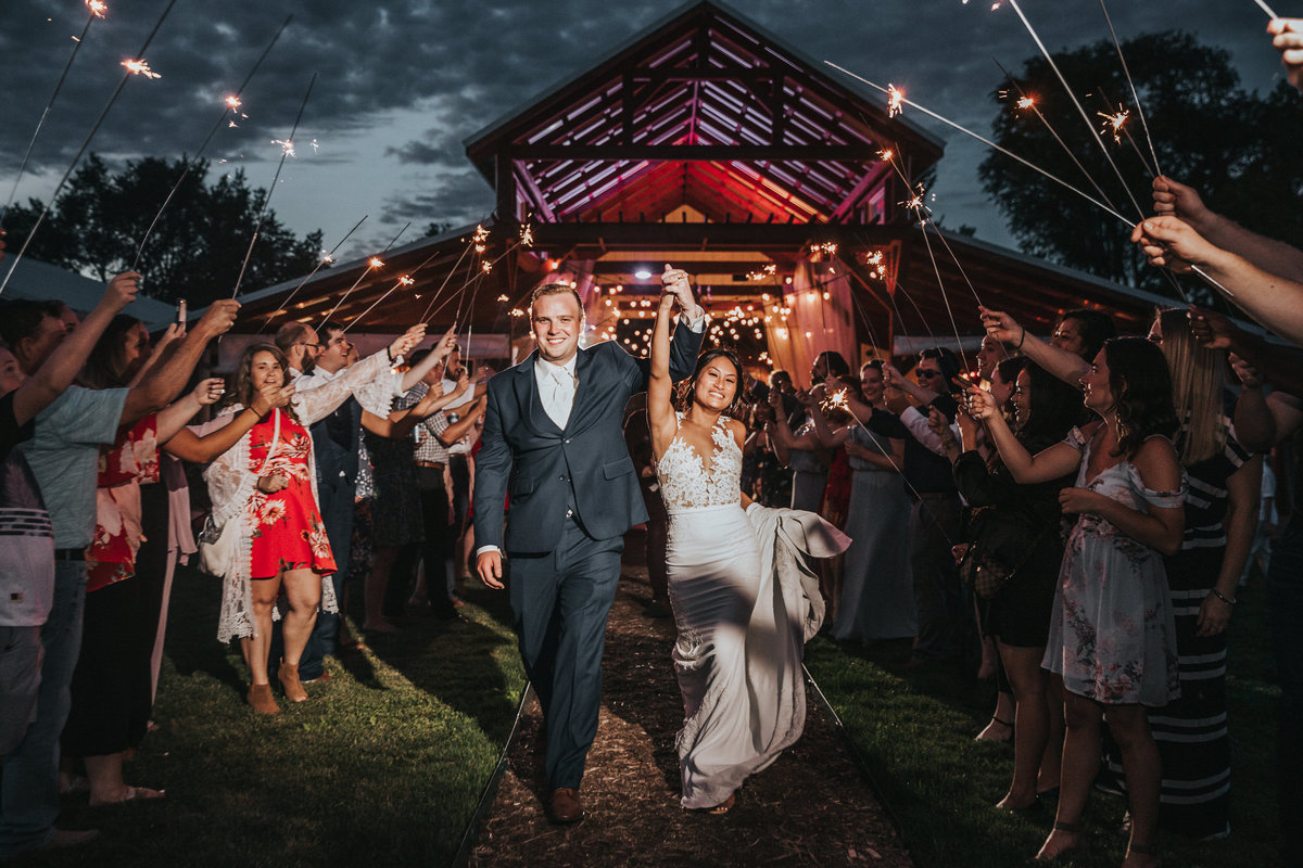 Harpor's Vineyard Wedding Photographer Sparkler Exit in Iowa