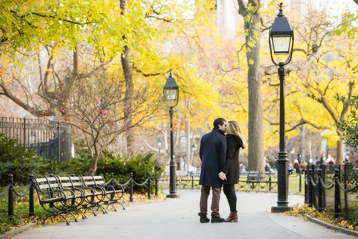 engaged couple in central park