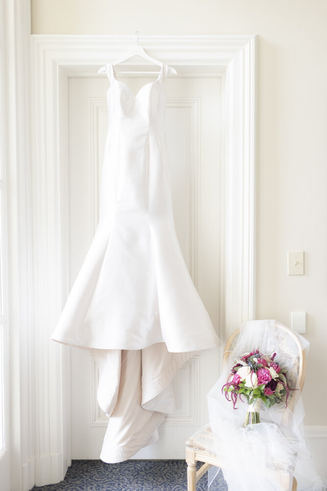hanging wedding dress - Wadsworth Mansion wedding photographer Rachel Girouard