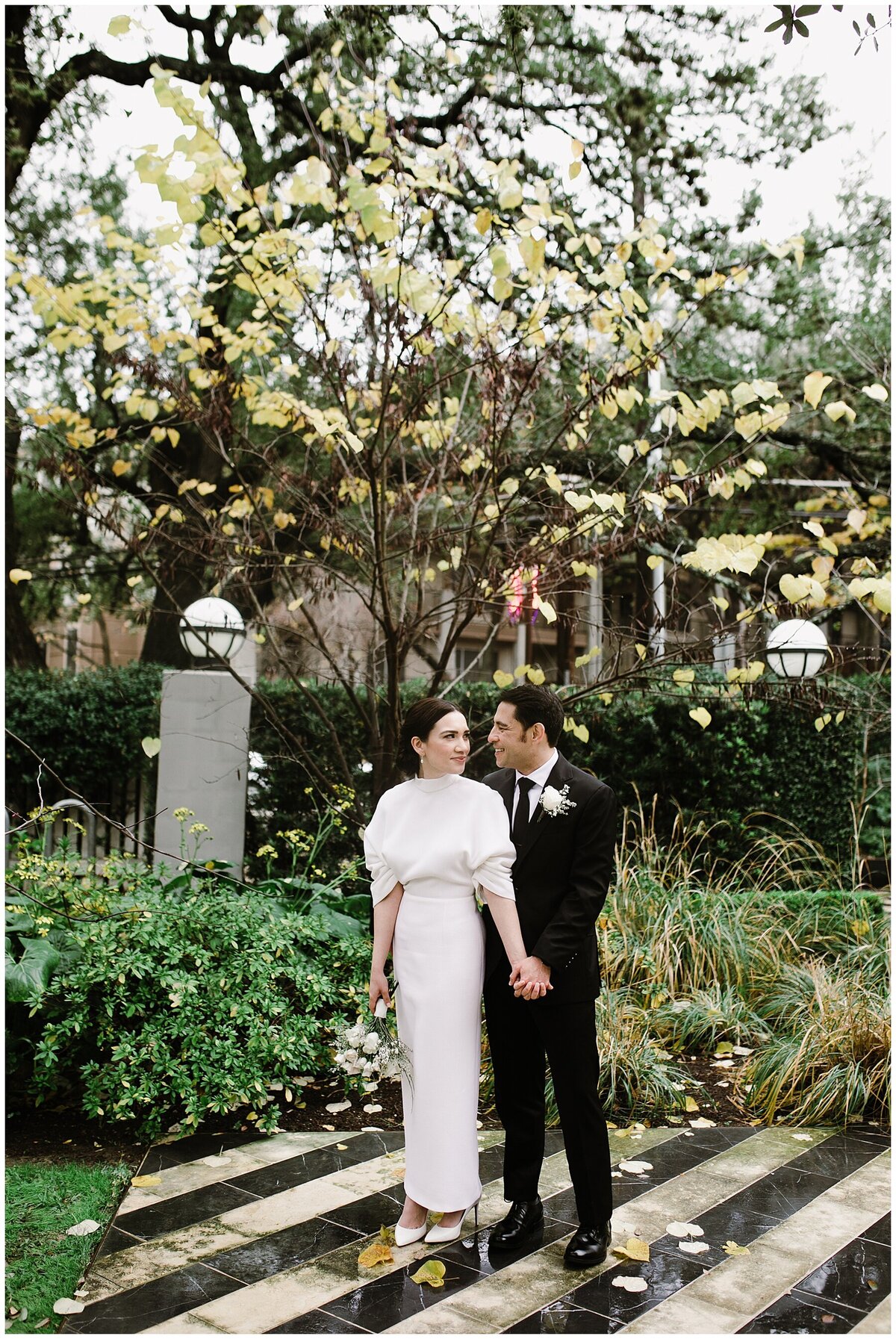 Bride and groom portraits in the grounds of Hotel Saint Cecilia