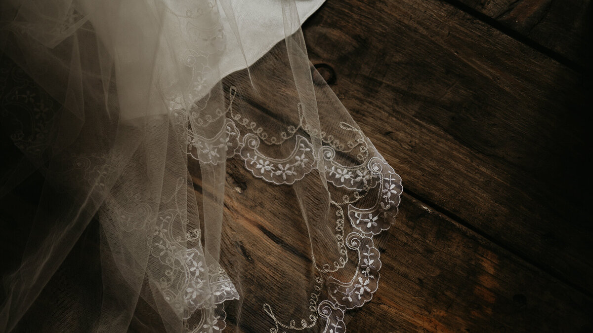 A detail shot of a brides veil.