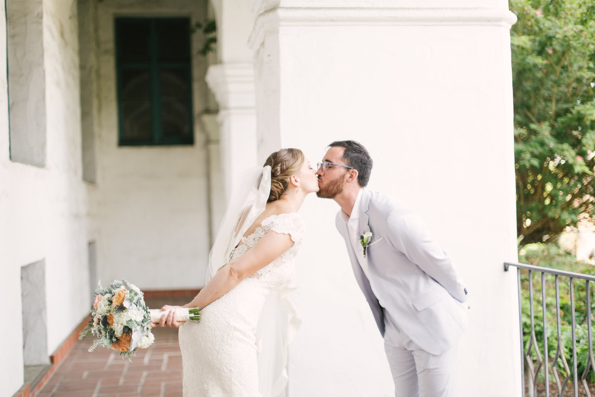 Bride and groom kiss at Santa Barbara Courthouse Wedding
