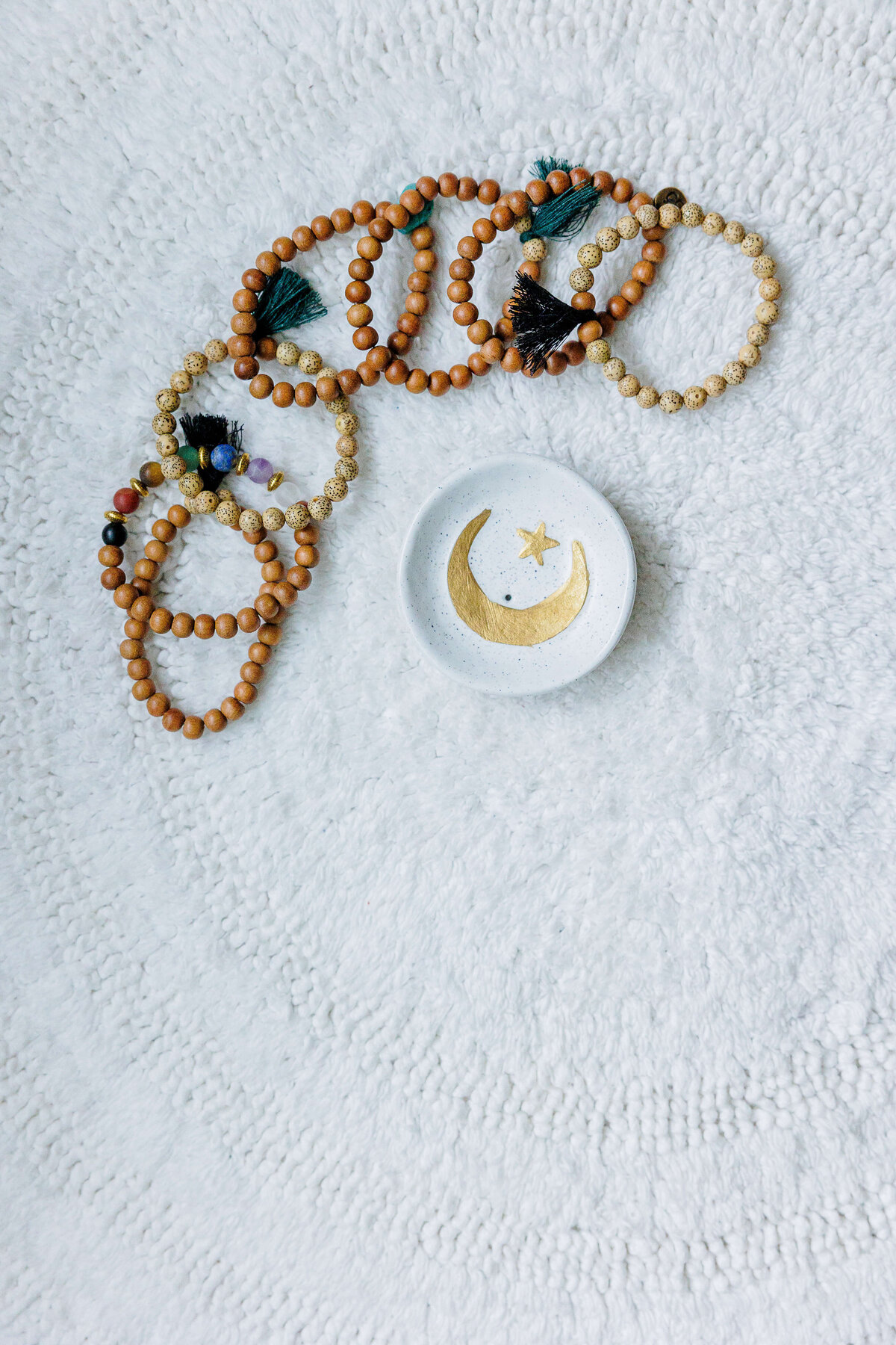 Bracelets and bowl with moon and star
