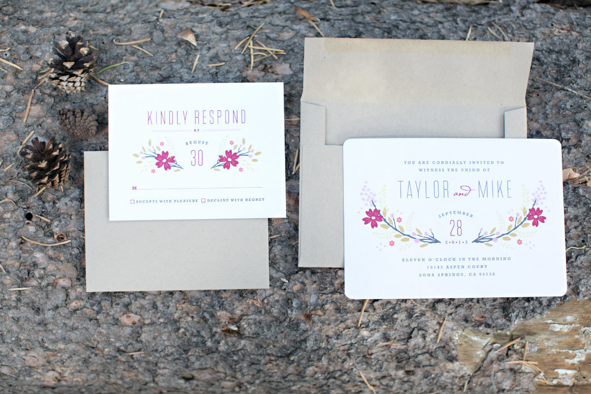 Wedding invitation suite details for a morning Tahoe wedding