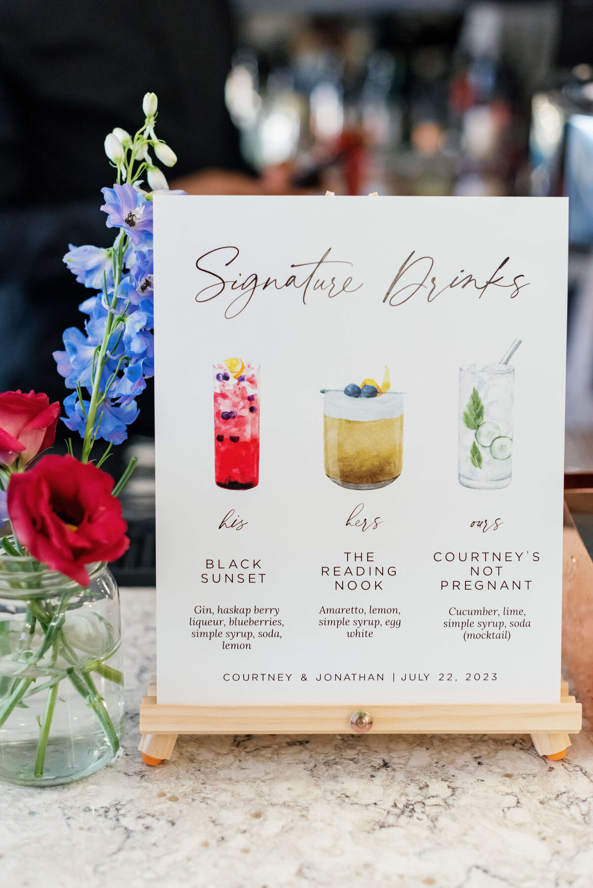 Signature drinks menu at  at Halifax Club wedding in Nova Scotia