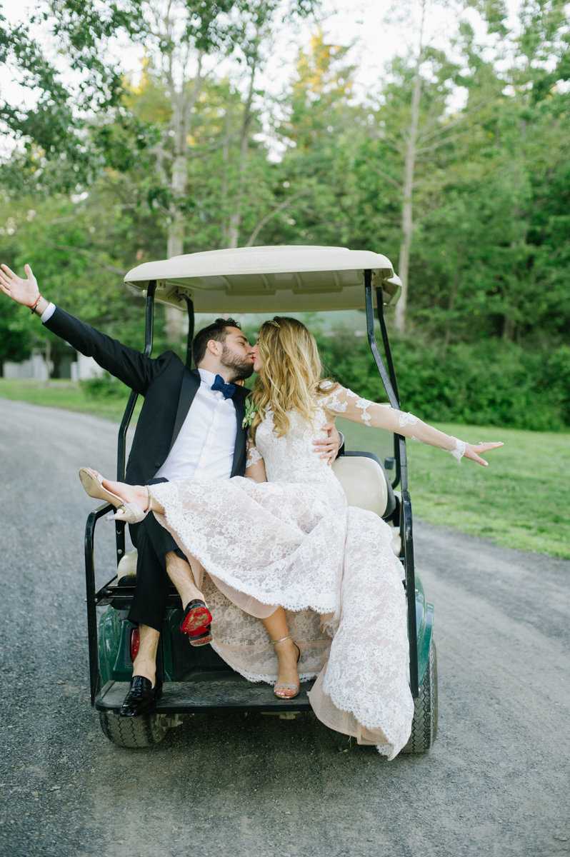 Golf cart wedding photo at cedar Lakes Estates