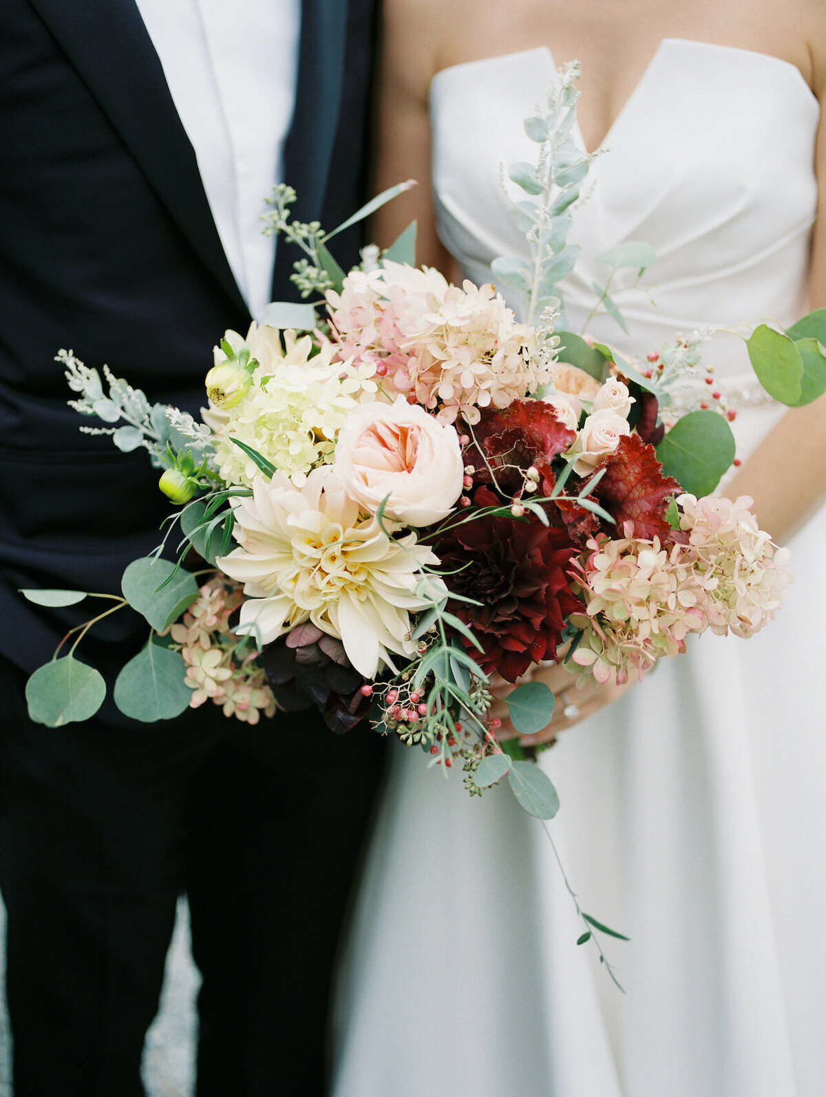 Fall Bridal Bouquet with Dahlia and Eucalyptus Robert Aveau for © Bonnie Sen Photography