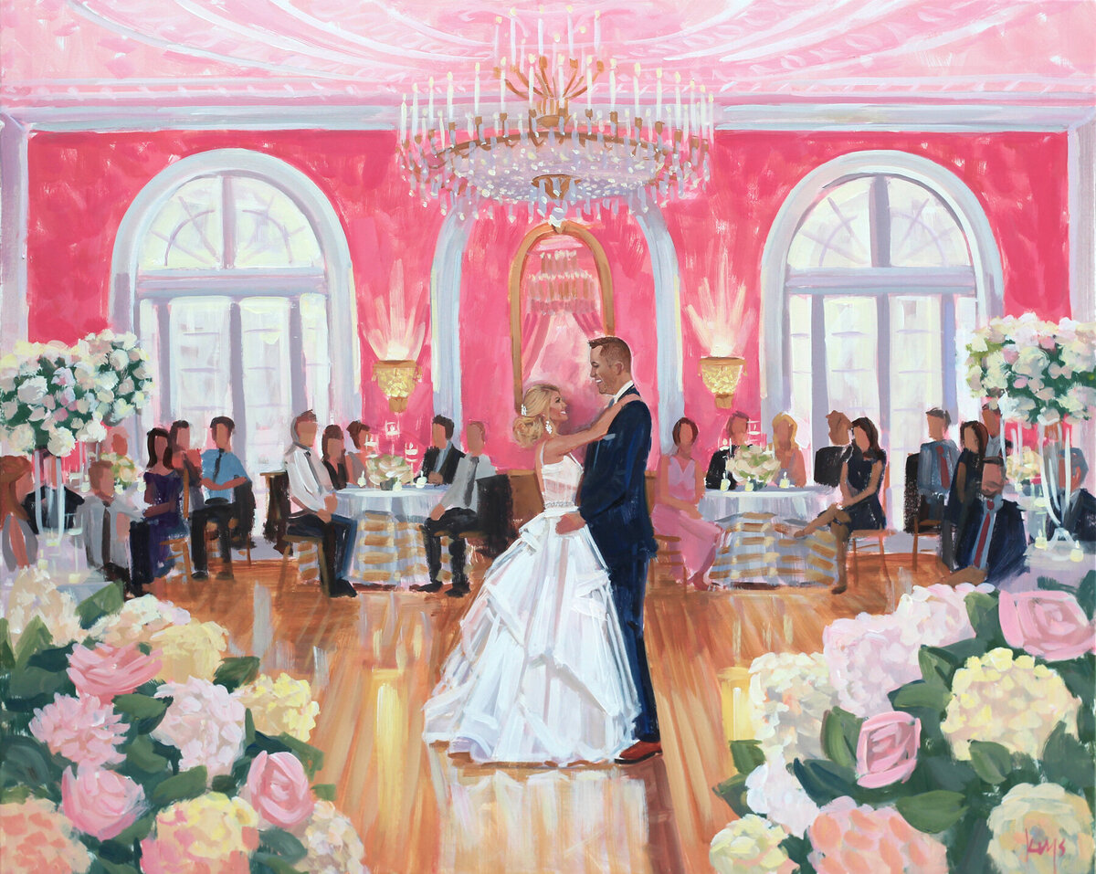 painting of bride and groom