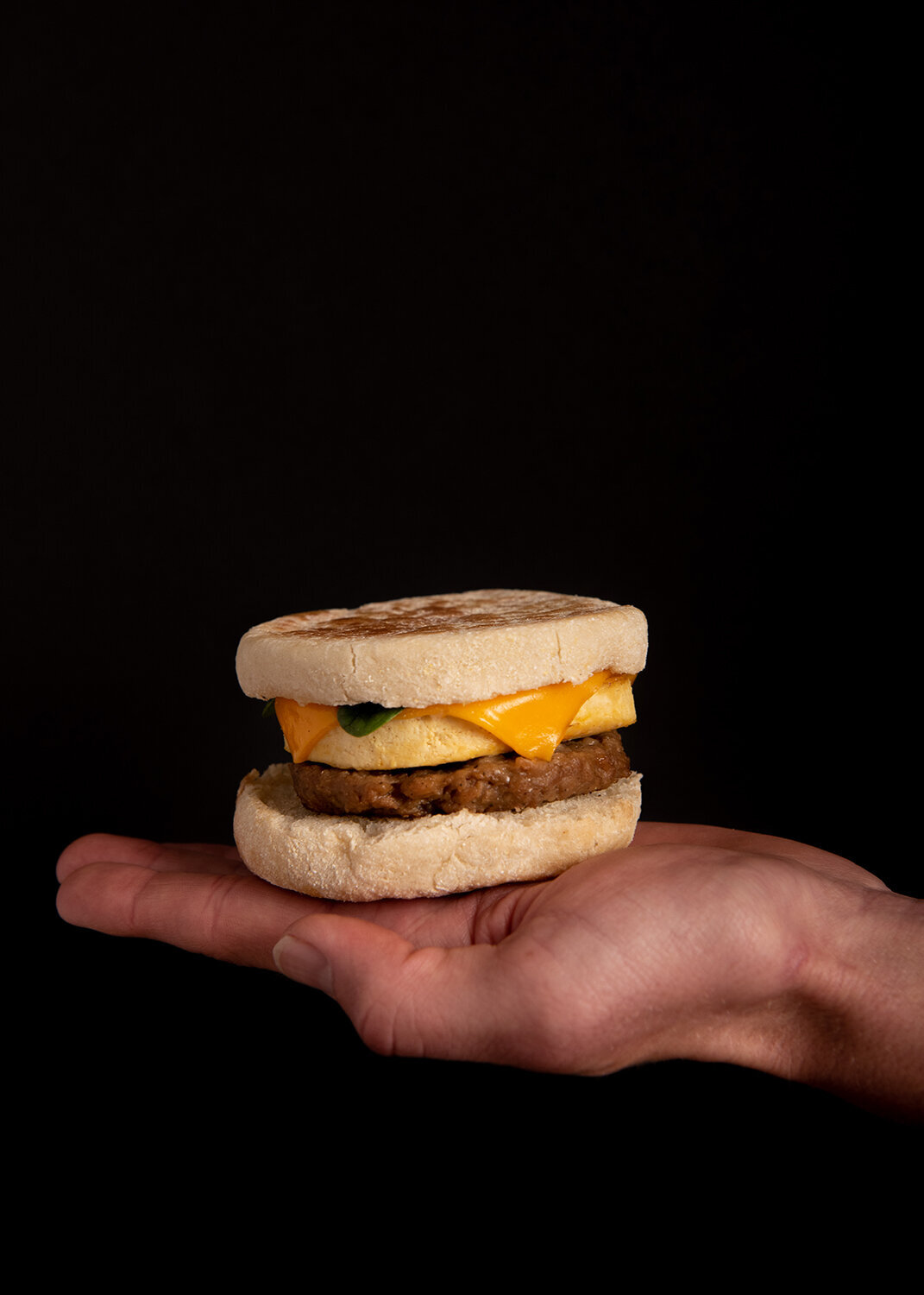 plant power fast food breakfast sandwich product photography