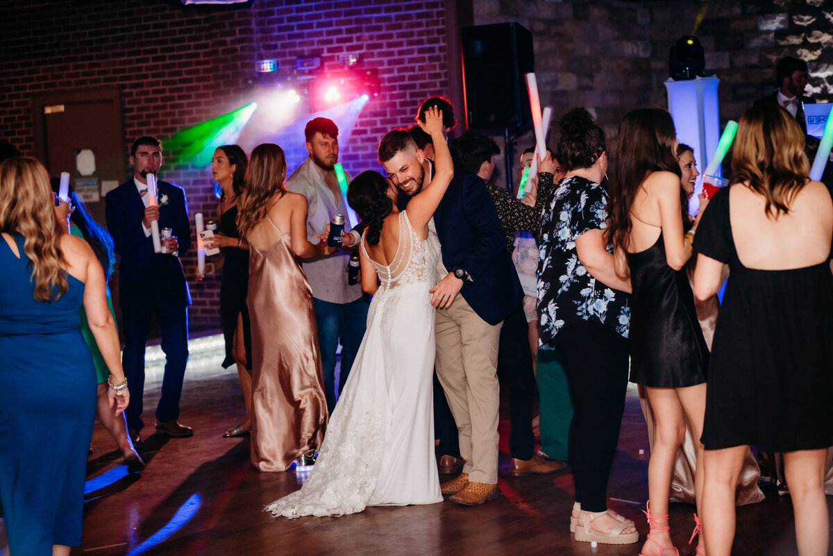bride dancing at fun reception in La Louisiane in Abbeville, la