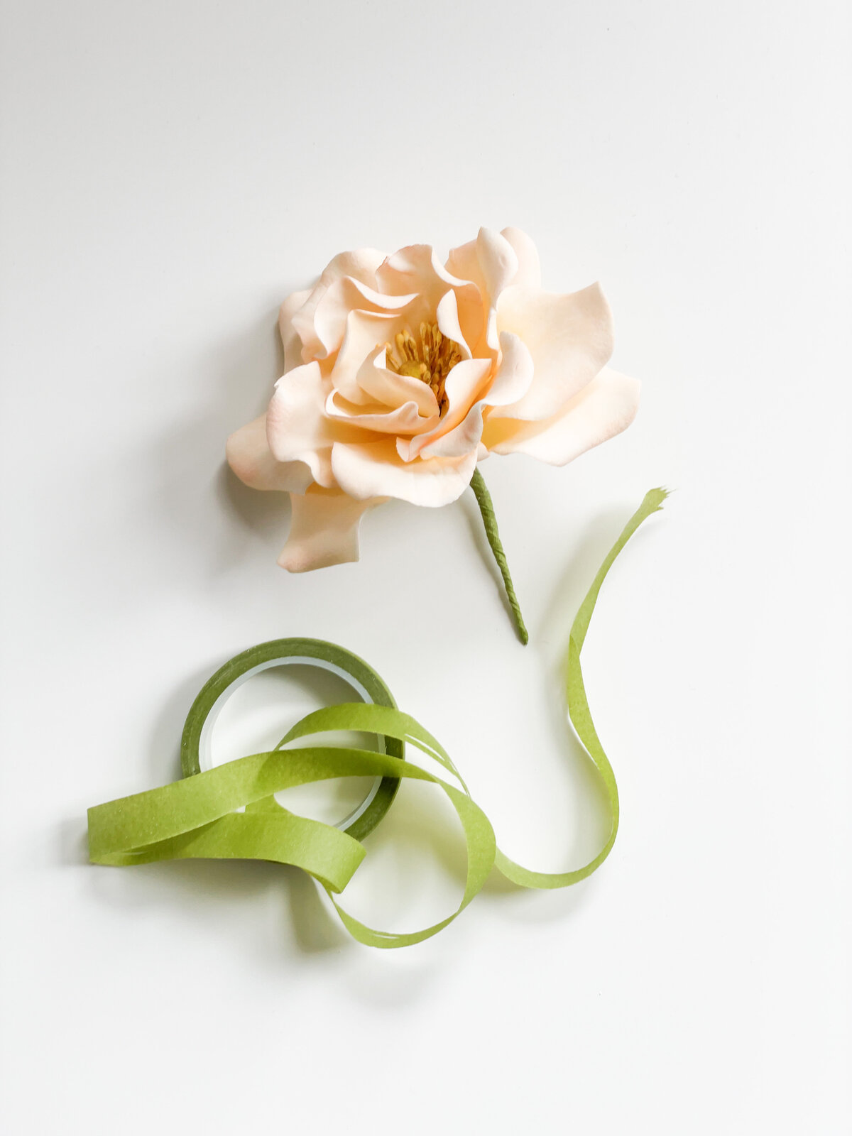 Sugar flower rose with light green floral tape