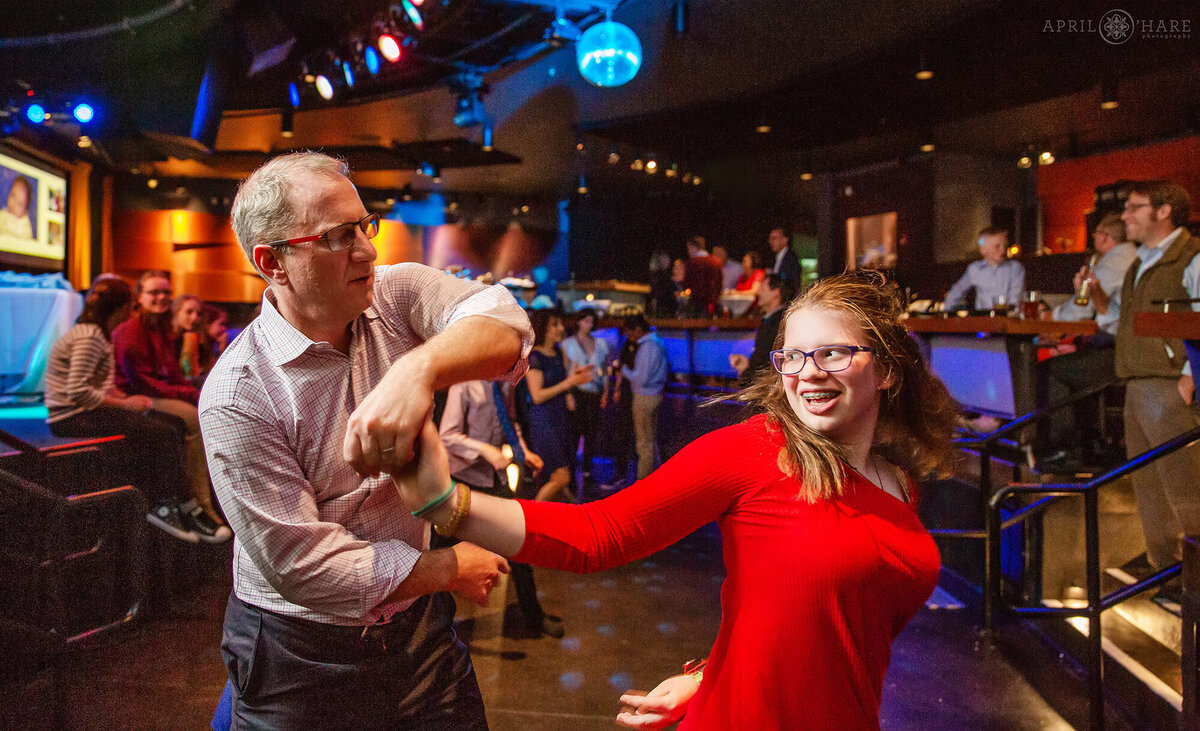 Dad Dances with his Daughter at a Bat Mitzvah Party at Soiled Dove in Denver CO